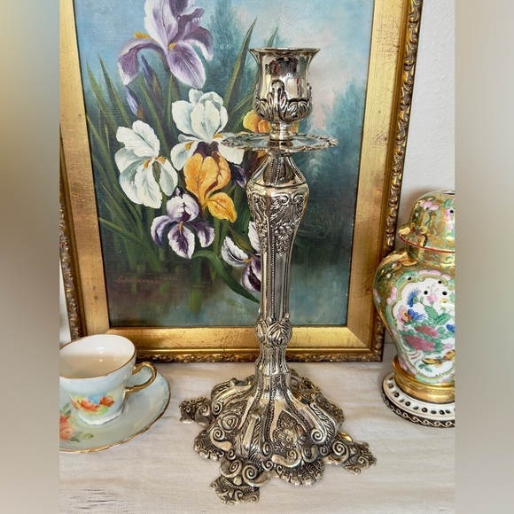 Other - Vintage Silver-Plated Rococo Candlestick (11.5”)